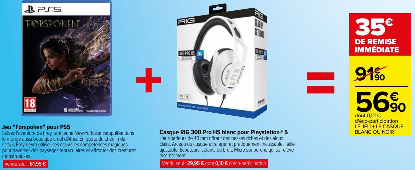 Jeu ''Forskpoken'' pour PS5 + Casqye RIG 300 Pro HS Blanc pour Playstation 5 