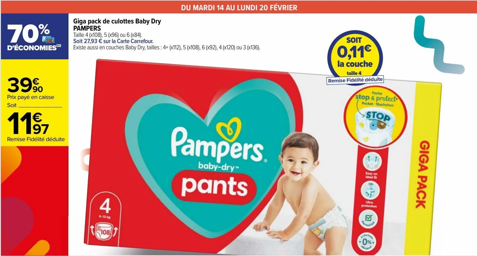 giga pack de culottes baby dry pampers 