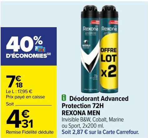 Déodorant Advanced Protection 72H REXONA MEN 