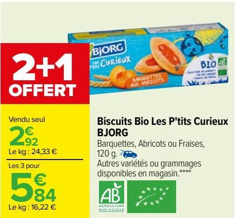 Biscuits Bio Les P'Tits Curieux BJORG 