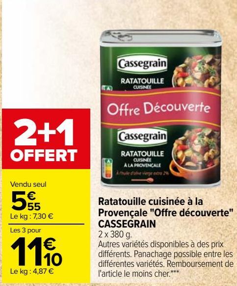 Ratatouille cuisinée à la Provençale ''Offre découverte'' CASSEGRAIN 