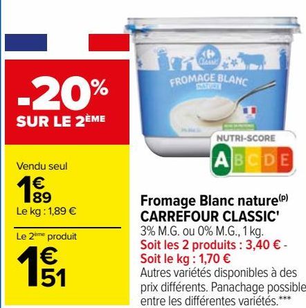 Fromage Blanc nature CARREFOUR CLASSIC 