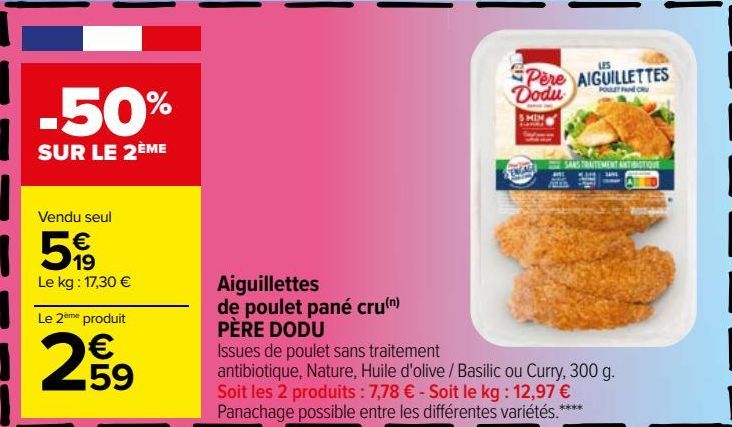 Aiguillettes de poulet pané cru PÈRE DODU