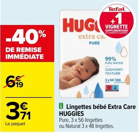 Lingettes bébés Extra Care HUGGIES 