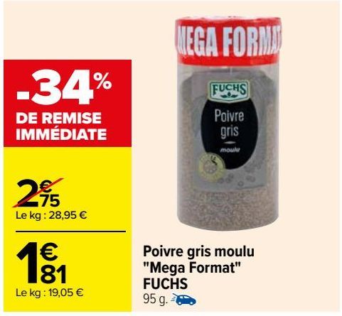 Poivre gris mouli ''Mega Format'' FUCHS 