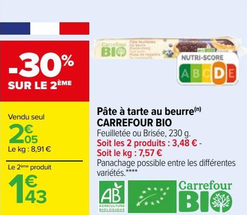 Pate a tarte au beurre CARREFOUR BIO 