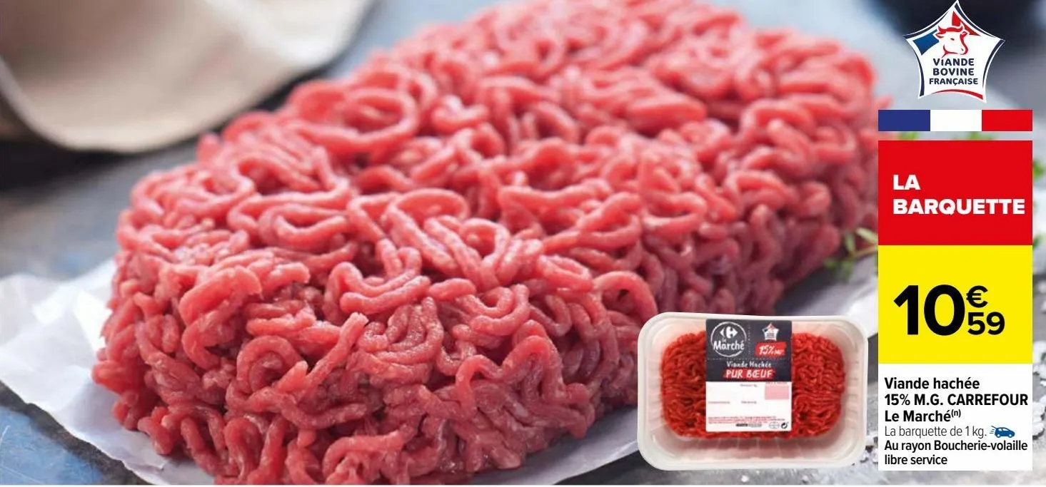 viande hachée 15% m.g. carrefour le marché 