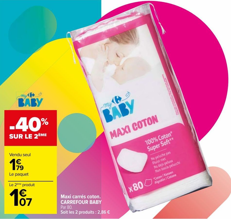 Maxi carrés coton CARREFOUR BABY 