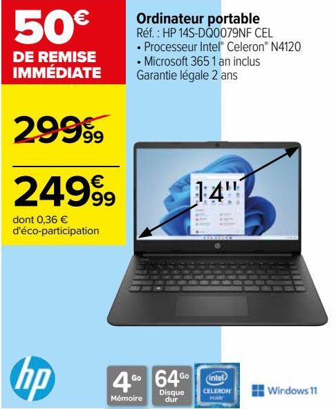 Ordinateur portable HP 14S-DQ0079NF CEL