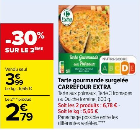 Tarte gourmande surgelée CARREFOUR EXTRA 