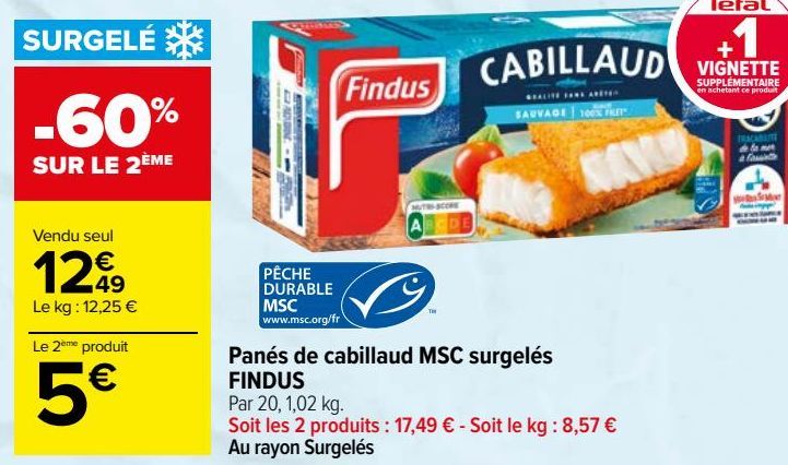 Panés de cabillaud MSC surgelés FINDUS 