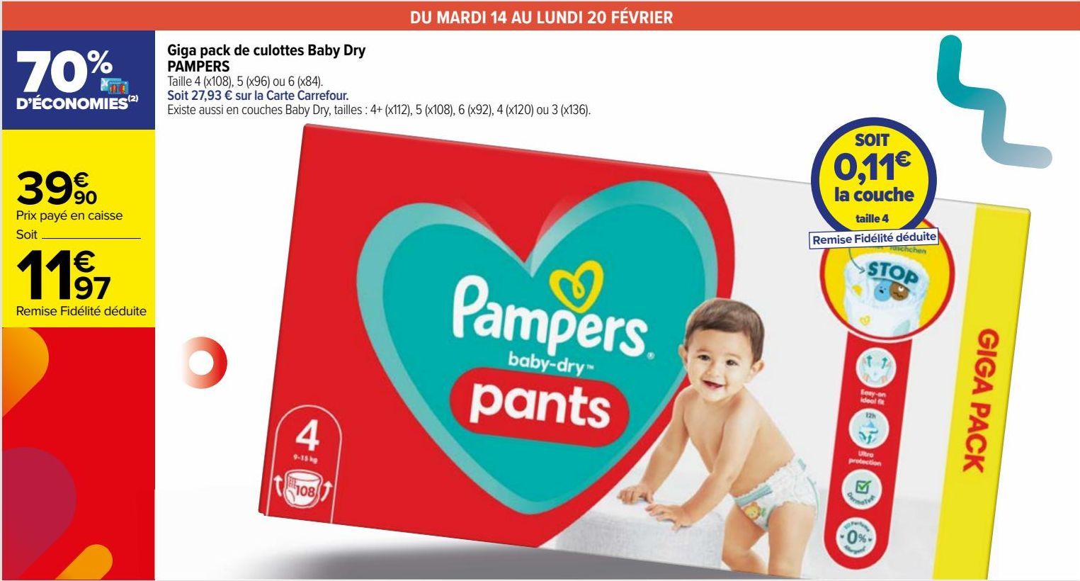 Giga pack de culottes Baby Dry PAMPERS 