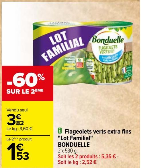 Flageolets verts extra fins ''Lot Familial'' BONDUELLE 