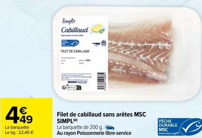 Filet de cabillaud sans arete MSC SIMPL 