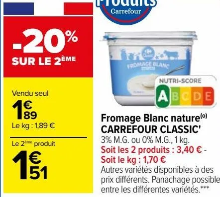 fromage blanc nature carrefour classic 