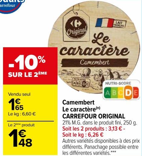 Camembert Le Caractére CARREFOUR ORIGINAL 
