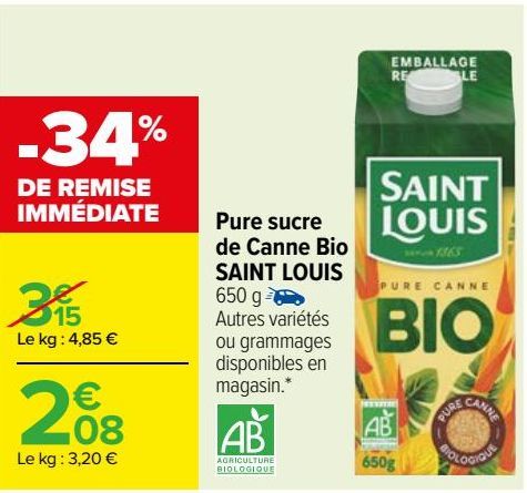 Pure sucre de Canne Bio SAINT LOUIS 