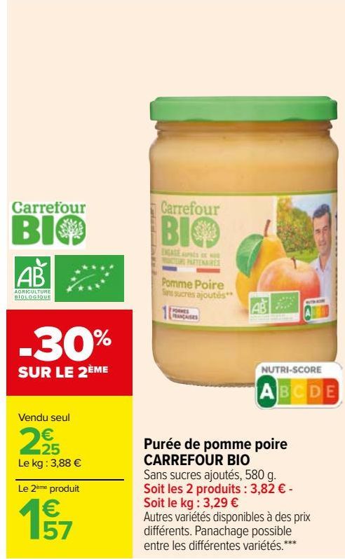 Purée de pomme poire CARREFOUR BIO 