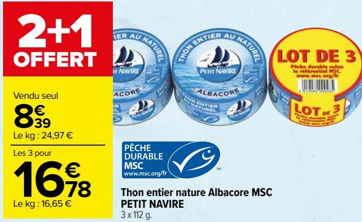 Thon entier nature Albacore MSC PETIT NAVIRE 