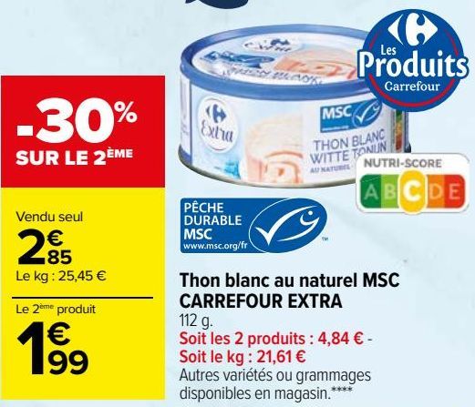 Thon blanc au naturel MSC CARREFOUR EXTRA 