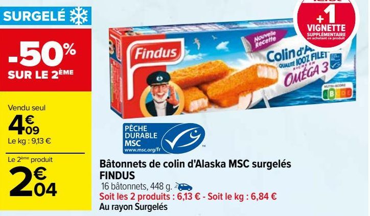 Batonnets de colin d'Alaska surgelés FINDUS 