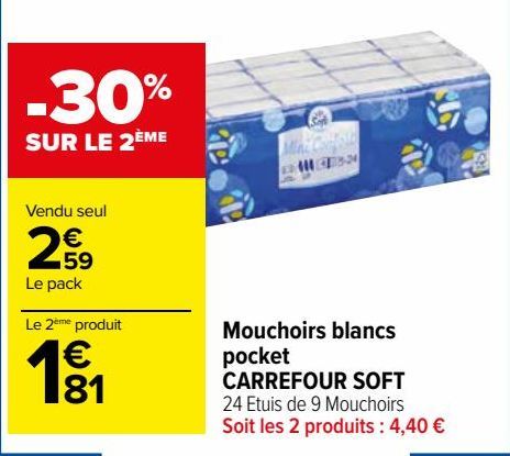 Mouchoirs blancs pocket CARREFOUR SOFT 