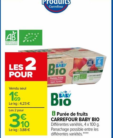 Purée de fruits CARREFOUR BABY BIO 