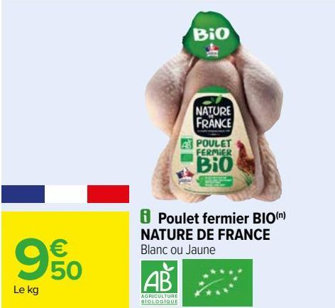 Poulet fermier BIO NATURE DE FRANCE 