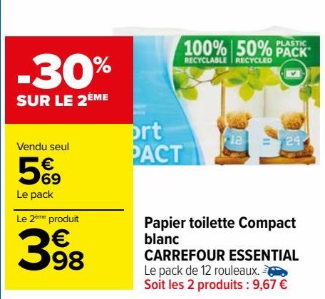 Papier toilette Compact blanc CARREFOUR ESSENTIAL 