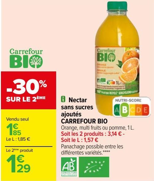 Nectar sans sucres ajoutés CARREFOUR BIO 