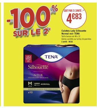 -100%  SUR LE 2  QUA  Silhouette  NOIR  SOUTENINY TALE  M NORMAL  1741  x10  TENA  #000  SOIT PAR 2 L'UNITÉ:  4€83  Culottes Lady Silhouette Normal noir TENA Taile basse noir Mx 10 Autres variétés ou 