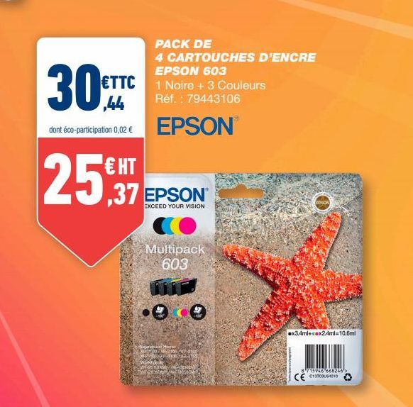 Pack de 4 cartouches d'encre Epson 603