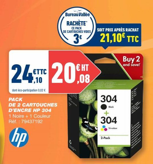 Promo Hp cartouche d'encre hp 302 chez Bureau Vallée