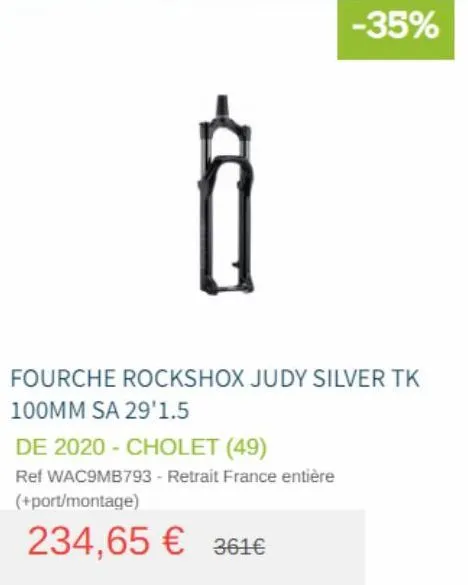 fourche rockshox judy silver tk 100mm sa 29'1.5  de 2020 - cholet (49)  ref wac9mb793 - retrait france entière (+port/montage)  234,65 € 361€ 
