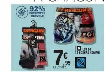 92%  polyester recycle  rebgun reun  83  pa  7€  ,95  le lot de 2  tige  9 lot de 2 boxers homme 