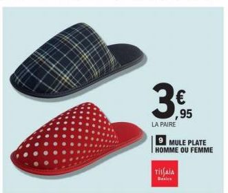 ,95  LA PAIRE  MULE PLATE HOMME OU FEMME  TISAIA  Basics 