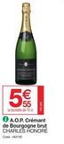 5  € 55  la bouteille de 75 d  A.O.P. Crémant de Bourgogne brut CHARLES HONORÉ  Code: 463192  offre sur Promocash