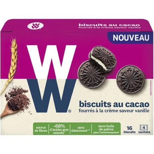 biscuits au cacao fourrés à la crème  saveur vanille ww