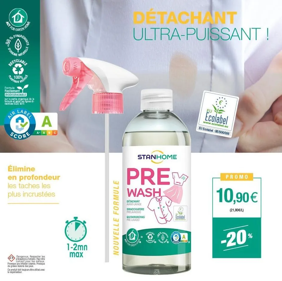 act for  green  dingre  een home  d'origine  naturelle  recyclable  plastique  100%  formule facilement biodegradable  sur la partie organique de la formule et selon les lignes di-rectrices ocde 3016 