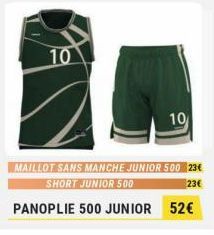 10  10  MAILLOT SANS MANCHE JUNIOR 500 23€ SHORT JUNIOR 500 23€  PANOPLIE 500 JUNIOR 52€ 