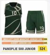 10  10  maillot sans manche junior 500 23€ short junior 500 23€  panoplie 500 junior 52€ 