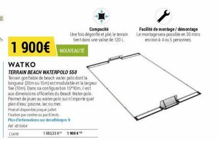 1 900€ NOUVEAUTÉ  WATKO  TERRAIN BEACH WATERPOLO 550 Terrain gonflable de beach water polo dont la longueur (20mou 15m) est modulable et la largeur foxe (10m) Dans sa configuration 15*10m, il est aux 