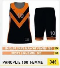 10  10  MAILLOT SANS MANCHE FEMME 100 17€ SHORT 100 FEMME 100  17€  PANOPLIE 100 FEMME 34€ 