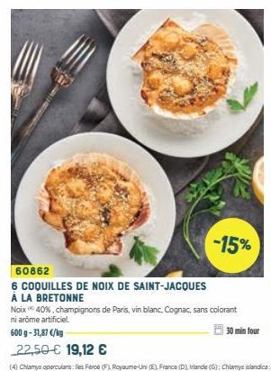 W  60862  6 COQUILLES DE NOIX DE SAINT-JACQUES  À LA BRETONNE  -15%  30 min four 
