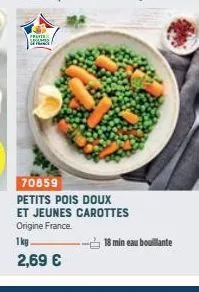 prette spame amera  70859 petits pois doux et jeunes carottes origine france.  1kg.  2,69 €  -18 min eau bouillante 