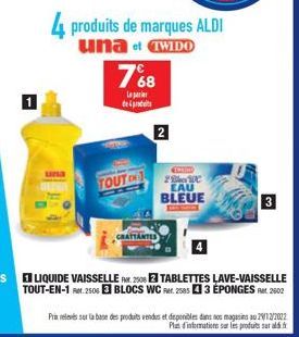 una  4 produits de marques ALDI  una of TWIDO  768  Logarias de produits  TOUT C  2  CRATTANTES  EMAIN  WC  LIQUIDE VAISSELLE 2008 TABLETTES LAVE-VAISSELLE TOUT-EN-1 RM 2506 BLOCS WC R25853 ÉPONGES Ra