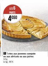 LES 6  PARTS  4€60  Tartes aux pommes compote ou aux abricots ou aux poires 525g Lekg:8€76 