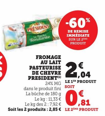 FROMAGE AU LAIT PASTEURISE DE CHEVRE PRESIDENT