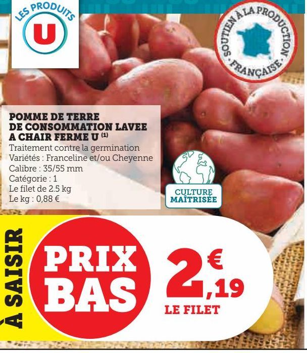 POMME DE TERRE DE CONSOMMATION LAVEE A CHAIR FERME U