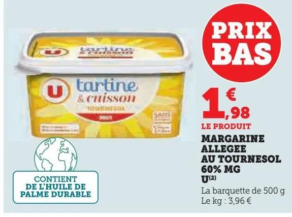 margarine allegee au tournesol 60% mg u